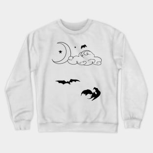 Crescent Moon Stars Clouds Bats Crewneck Sweatshirt